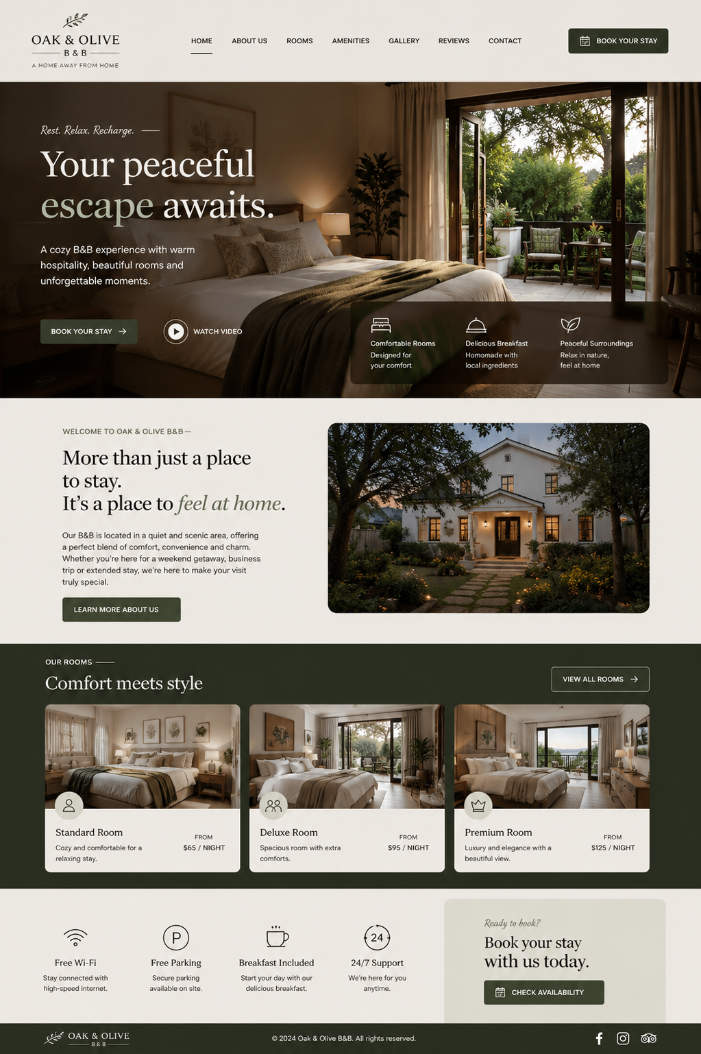 Oak & Olive B&B website preview
